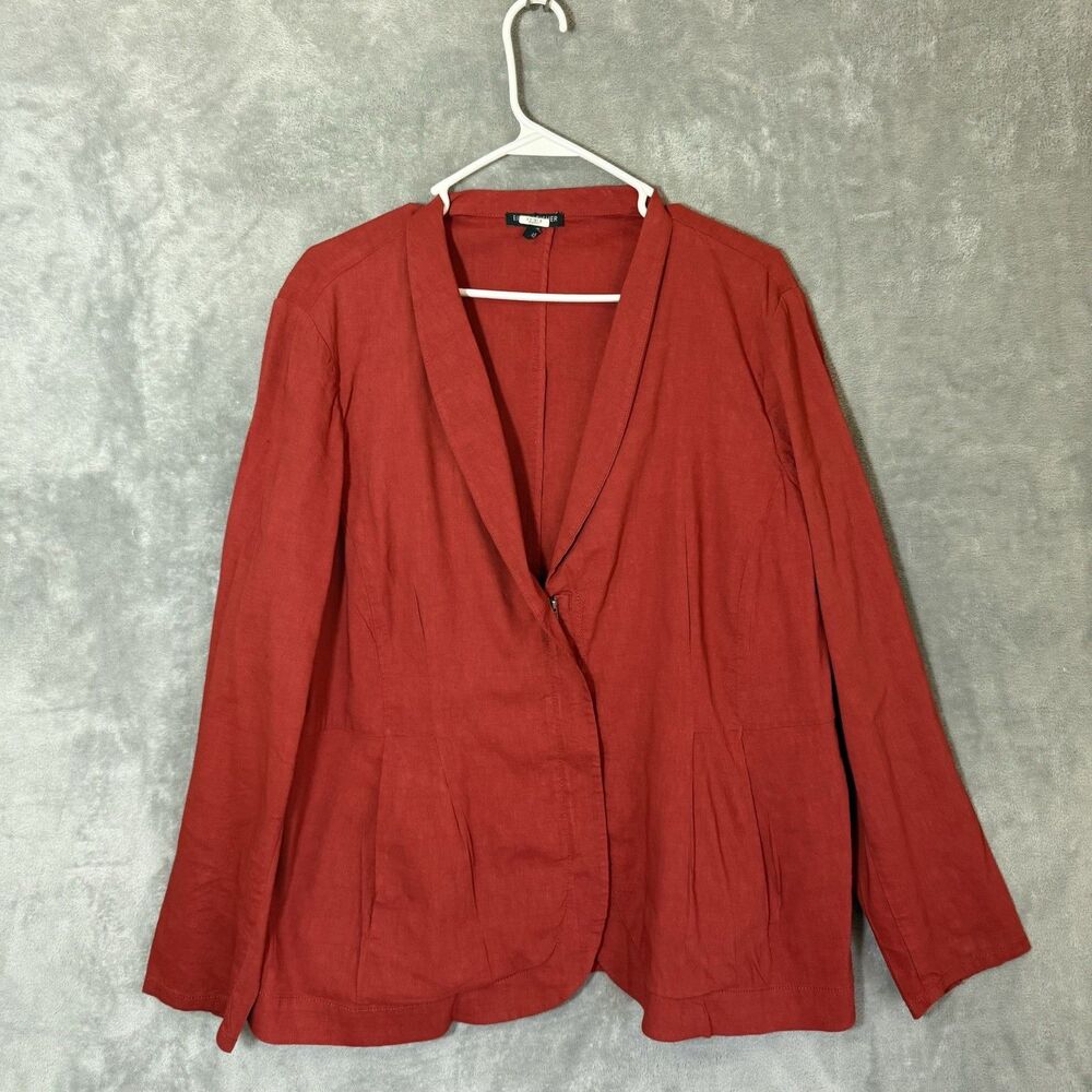 Eileen Fisher Women Rust Red Linen Jacket Blazer Zip Front Plus 1X Quiet Luxury